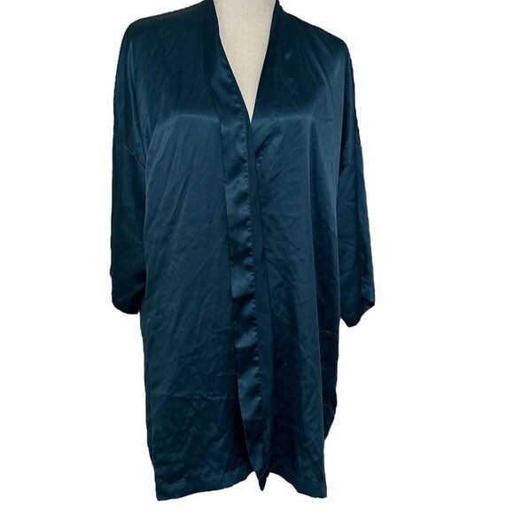Victoria Secret Royal Dark Blue Satin Mini Sexy Flowy Robe - Picture 3 of 7